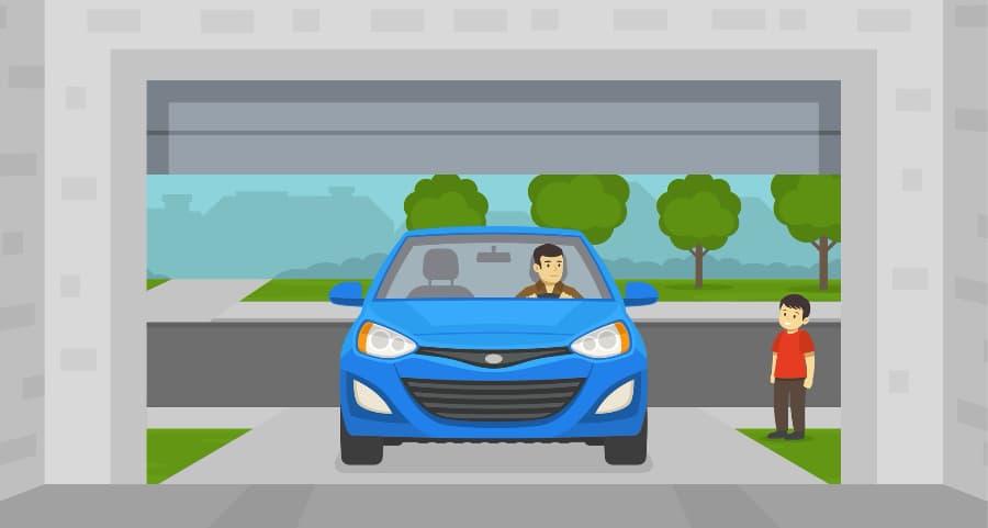 Graphic of a resident driving into the garage with a child watching.